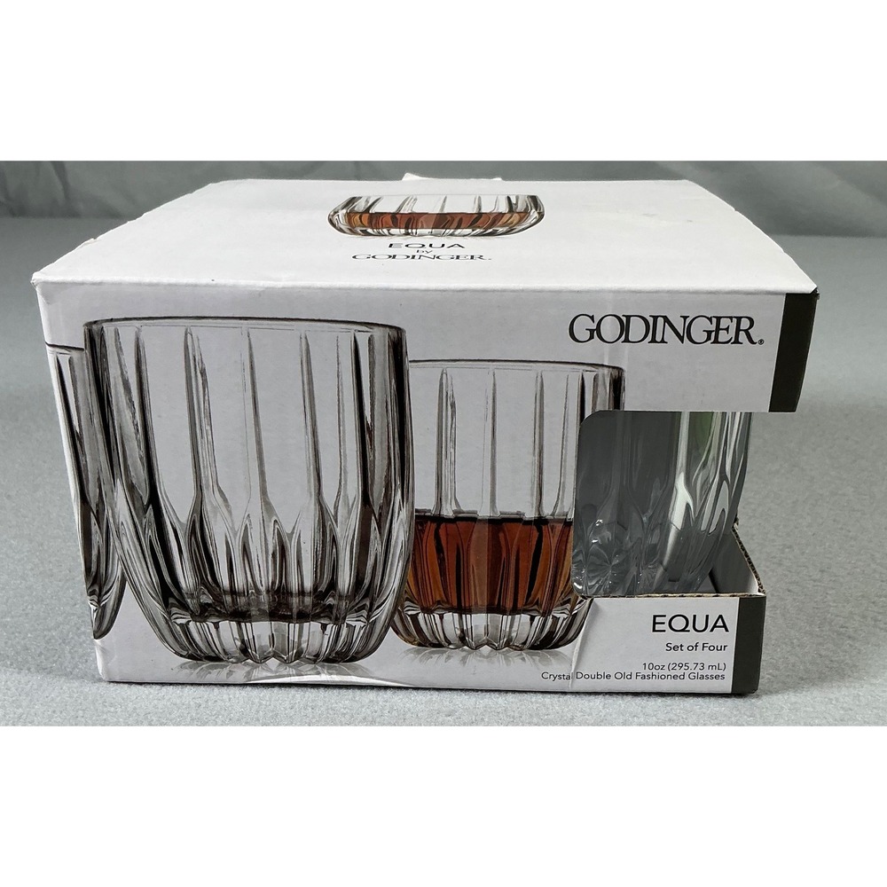 Godinger Equa Crystal Old‎ Fashioned Glasses Set 4 10oz Barware Clear Whiskey